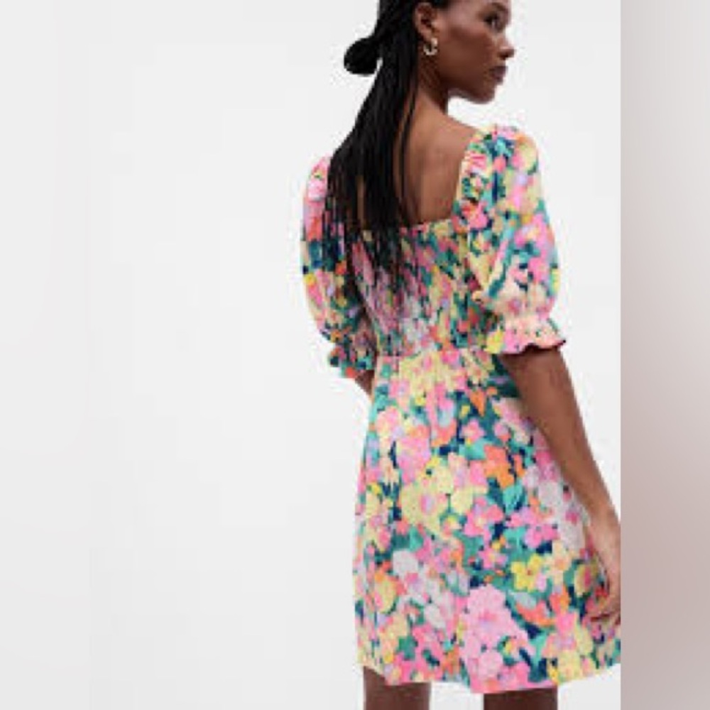 GAP Puff Sleeve Linen-Blend Floral Mini Dres Size small